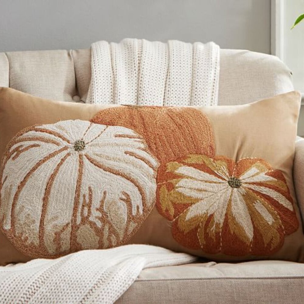 Pottery Barn accent pillowcase fall autumn pumpkin tan cotton 16x26